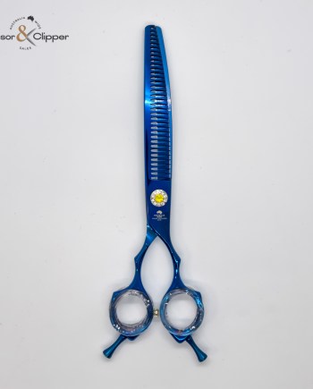 7.5” Curved Chunker Dog Grooming Scissors – 35 Tooth - Anodised Blue | 440C Stainless Steel